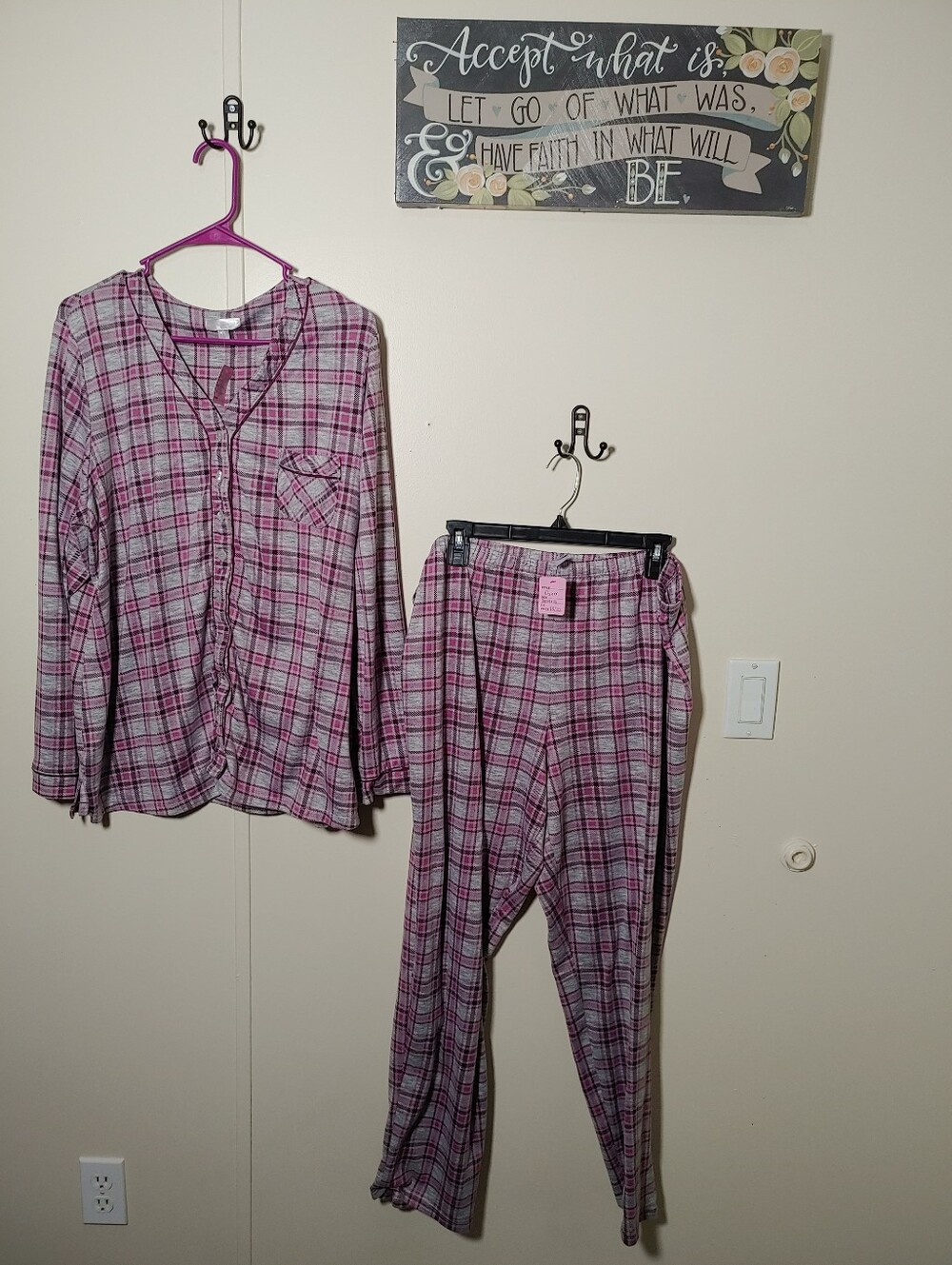 Secret Treasures 1X 18/20 Purple Grey Plaid Long Sleeve Pajama Set